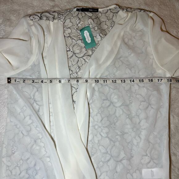NWT Maurices White Chiffon Drape Front Blouse Lace Back Long Sleeve Size Small - Picture 9 of 9